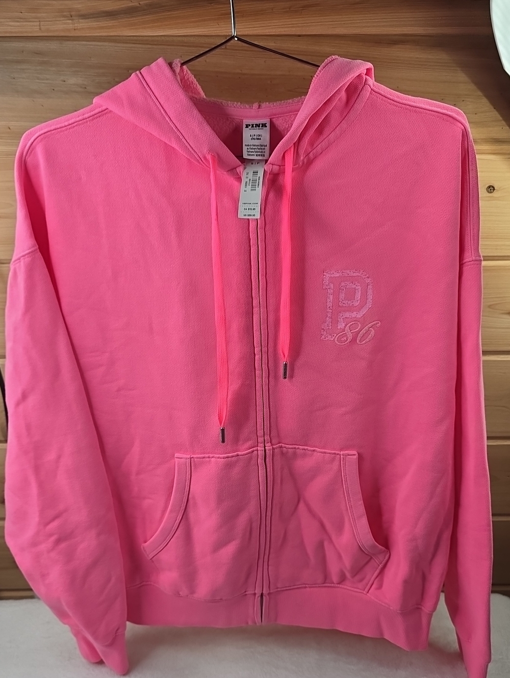 VS PINK Campus Fleece Full-Zip Hoodie Fall For Me Pink Sz Small NWT - Picture 3 of 7